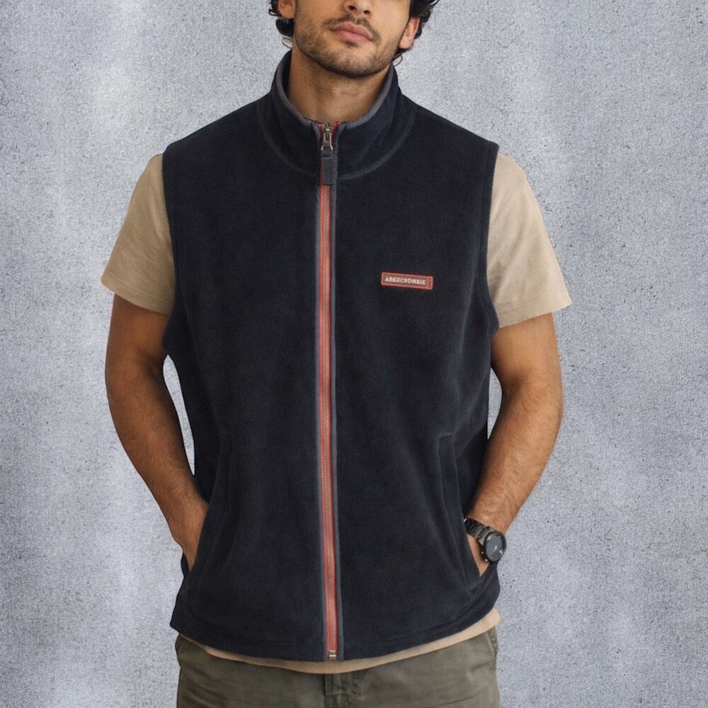 Vintage Y2K Abercrombie & Fitch Men’s Fleece Navy Blue Red Full Zip Vest Medium